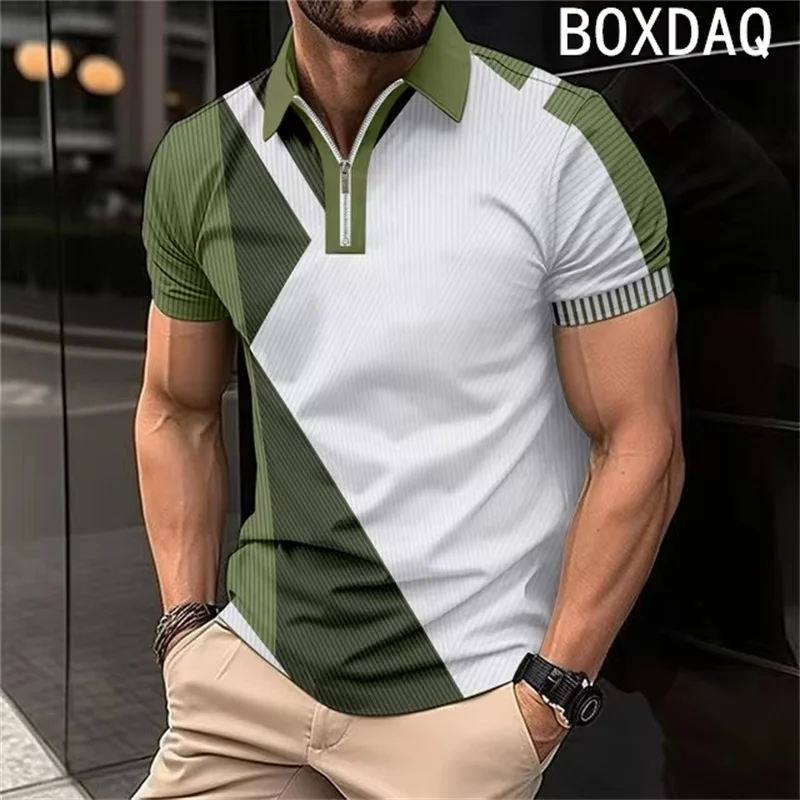 Men's Classic Short Sleeve Polo Shirt Fashion Colorful Geometric Patterns Splice Shirt Oversized 6XL Men Summer Sport Polo Shirt - Image 4