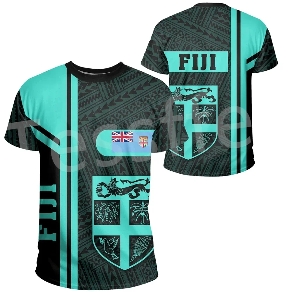 Polynesian Tribe Turtle Flag Fiji Rugby 3D Print Top Summer Street Casual Fun Men\'s and Women\'s Round Neck Short Sleeve T-shirt