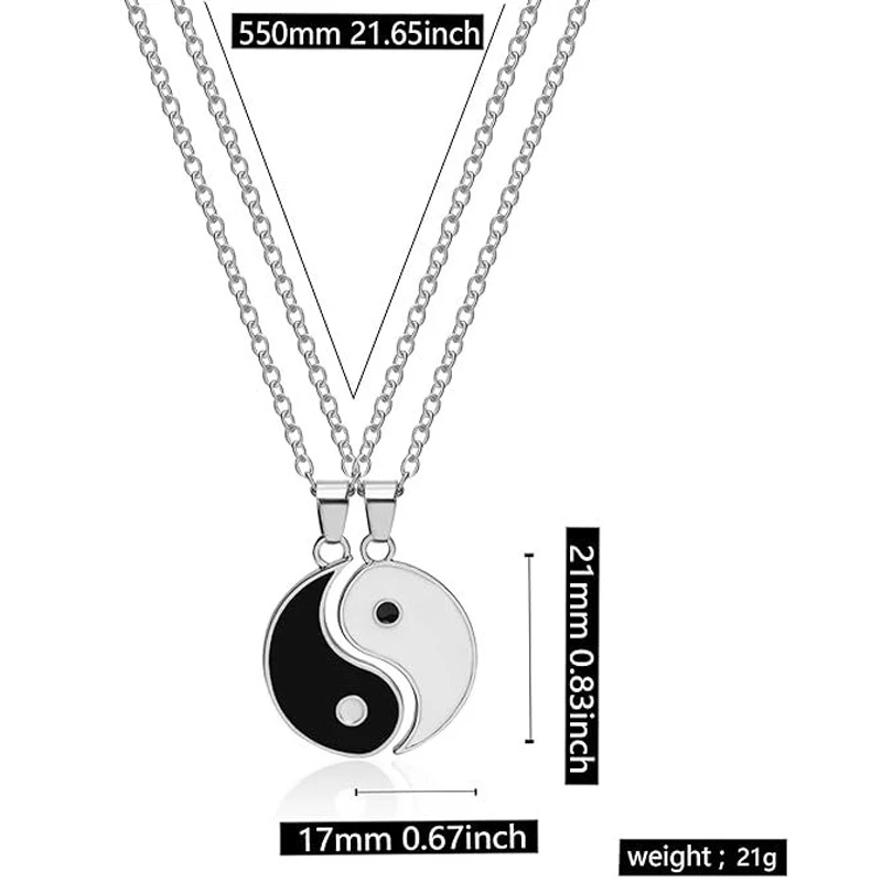 2Pcs Tai Chi Yin Yang Eight Trigrams Pendant Necklaces Set for Couple Silver Color Chain Matching Lover Choker Collar Gifts