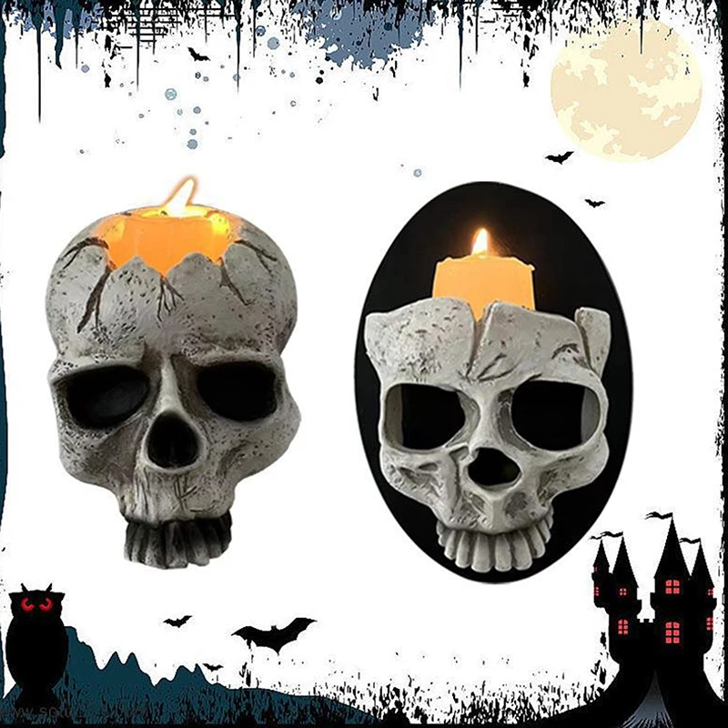 Retro Ghost Skull Home Decoration Resin Artwork Decorative Piece Sculpture Candlestick Candle Holder