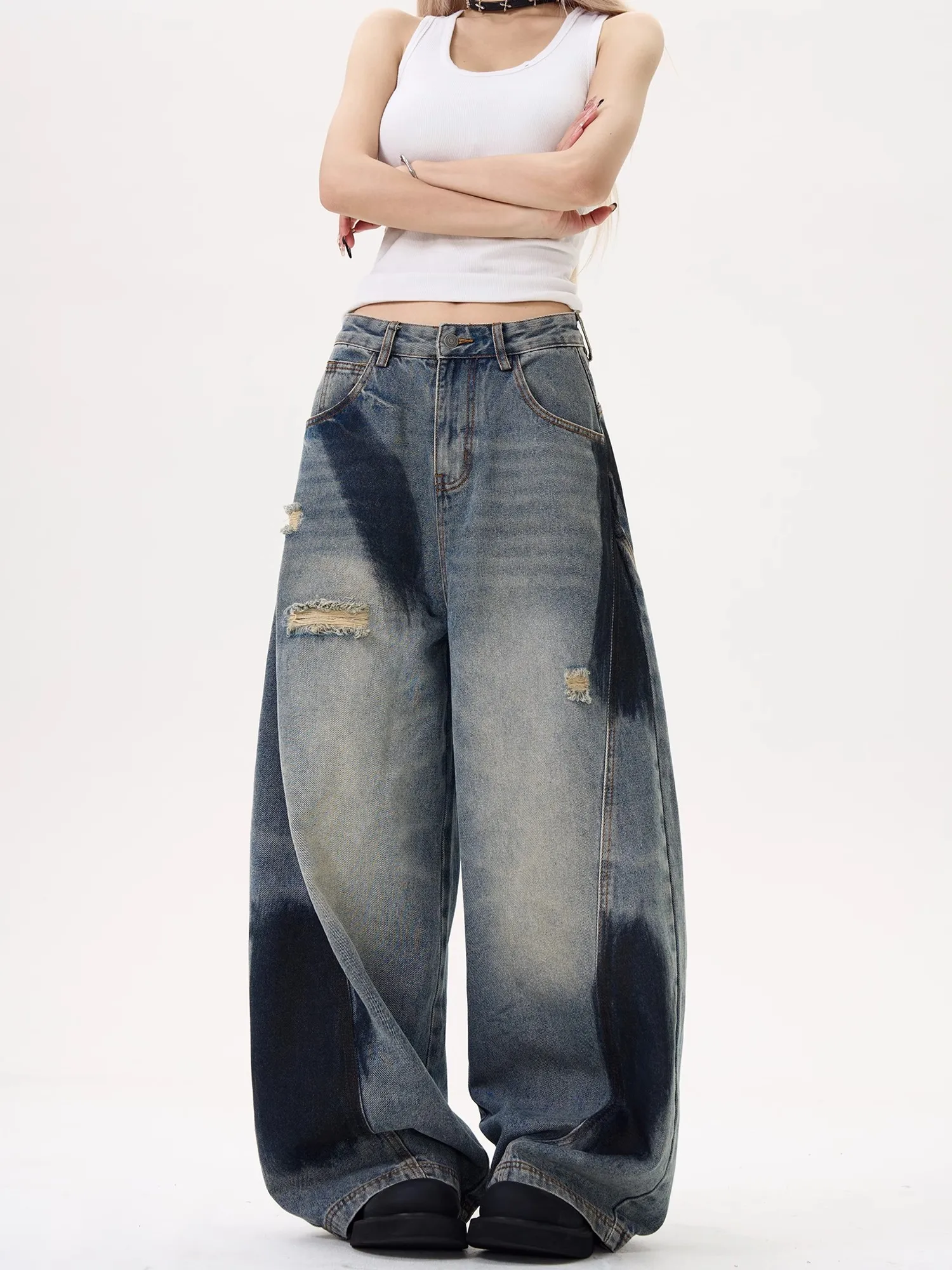 Damen-Jeans, hohe Taille, Hip-Hop-Modehose, Streetwear, Harajuku, Y2K, Stern 2025, weibliche Denim-Hose mit weitem Bein