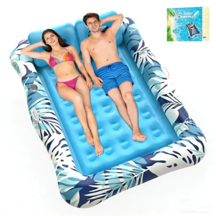 

Pool Floats Adult76" x 48" XL Inflatable Tanning Pool Lounger Float with Pillow 4 in 1 Suntan Tub Sunbathing Raft Floatie Water