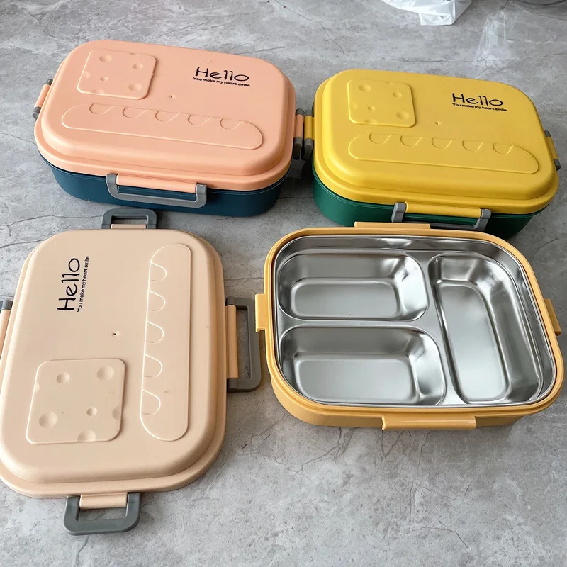 

Kawaii Stainless Steel Lunch Box Portable Grids Bento Box Candy Color Student School Office Healthy Food Storage Containers