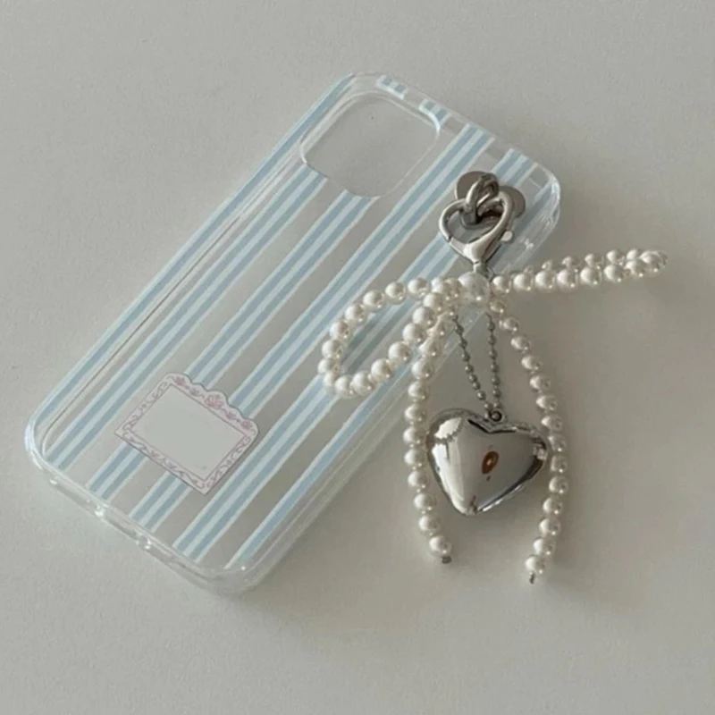 Cute Bow Pearl Mobile Phone Pendant Chain Y2K Heart Shape Pendant With Mobile Phone Accessories Camera Bag Keychain