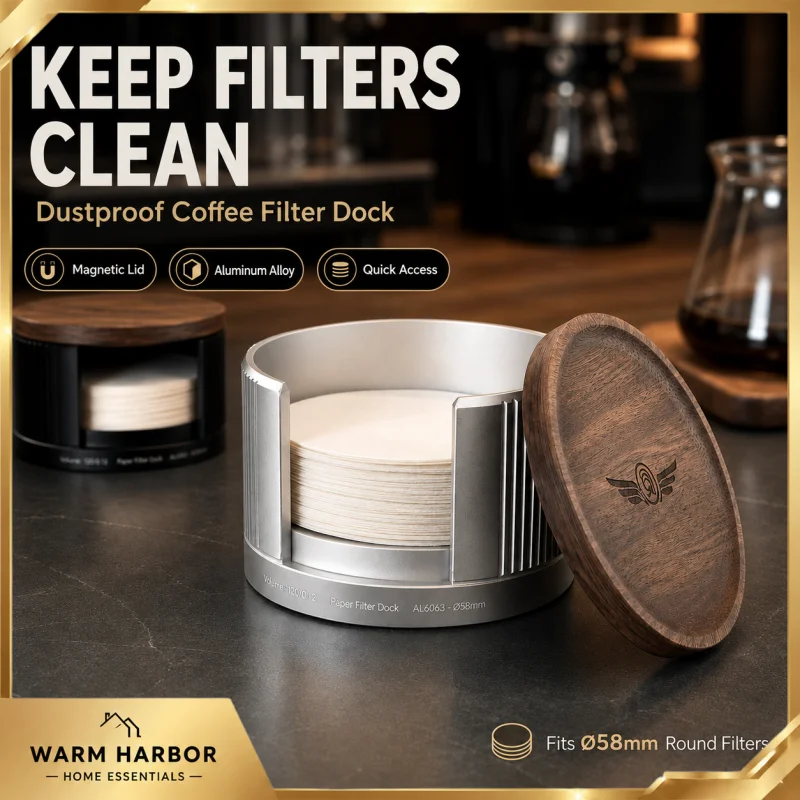 Hero Coffee Filter Paper Storage Holder Aluminum Alloy Dustproof Round Universal For Espresso Coffee Machine U Shaped Opening