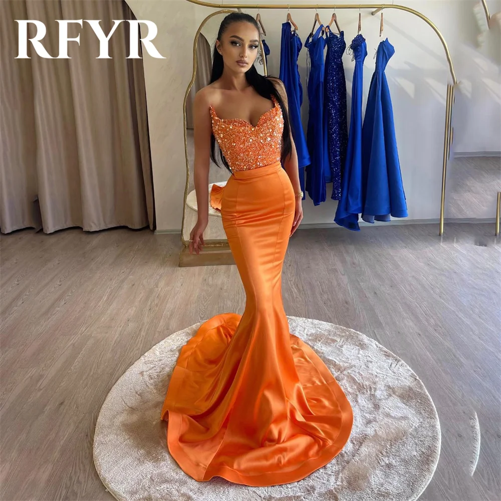 

RFYR Mermaid Sexy Special Occasion Dresses Orange Glitter Formal Gown Long Stain Evening Dresses vestidos de fiesta Customized