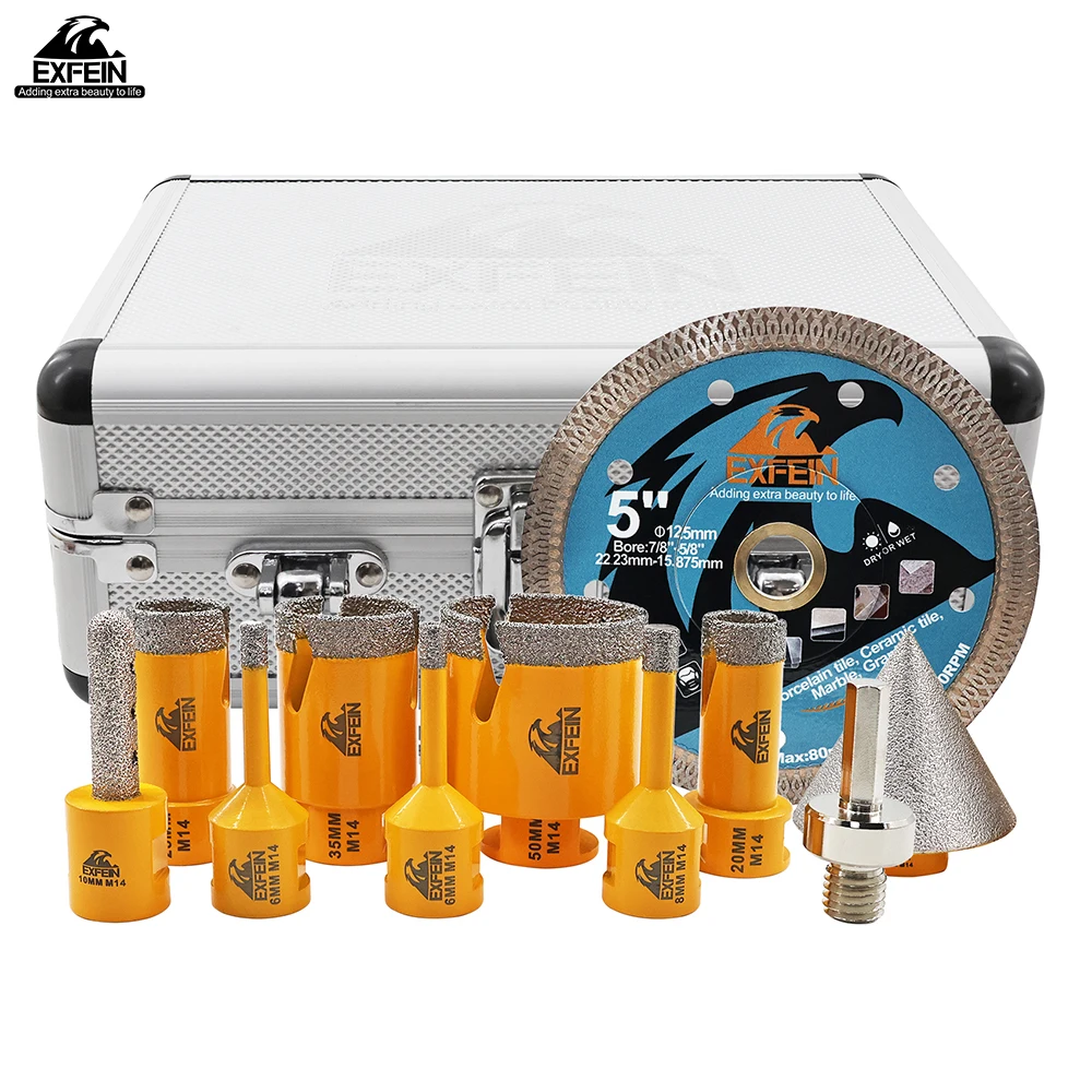 

11pcs Diamond Drill Core Bit Milling Tool Drill Bits 50mm Chamfer Tile Granite Marble 125mm Cutting Disc Cut Plate