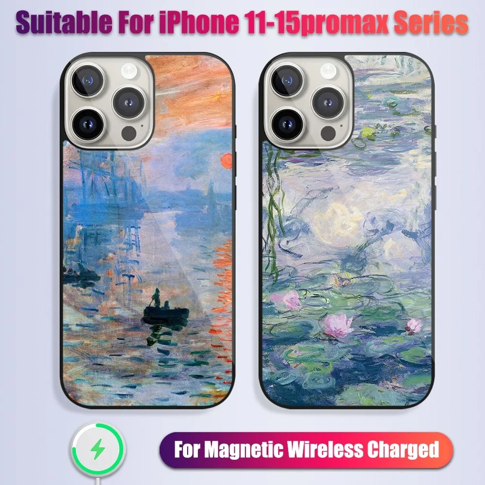 

Art Painting Claude Monet -97 Phone Case For iPhone 13 14 15 11 12 Pro Max Plus Wireless Glass Charging Magsafe Magnetic Shell