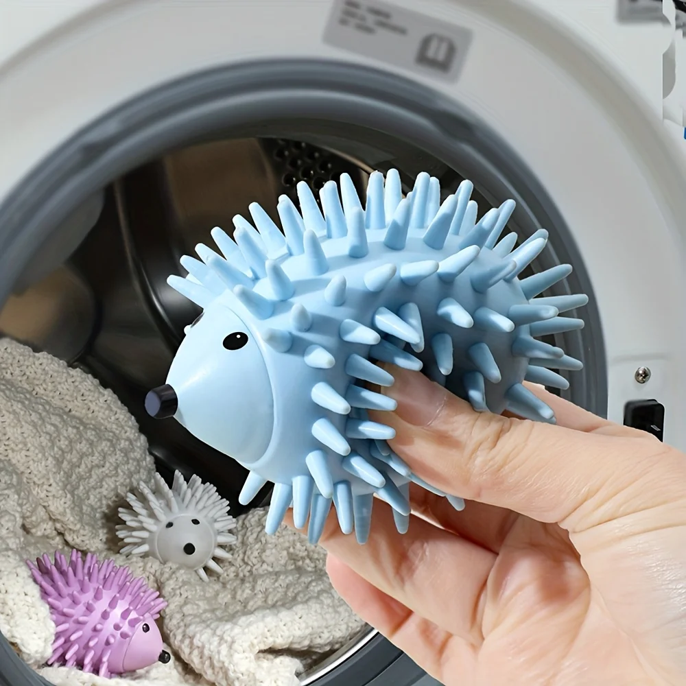 4-Pack Reusable Hedgehog Laundry Balls - Cute Anti-Tangle, Wrinkle-Free Plastic Assistant for Washing Machines and Dryers, Gently Cleans Clothes, Random Colors, Laundry Accessories, Fun Design, Durable Plastic, Textured Surface