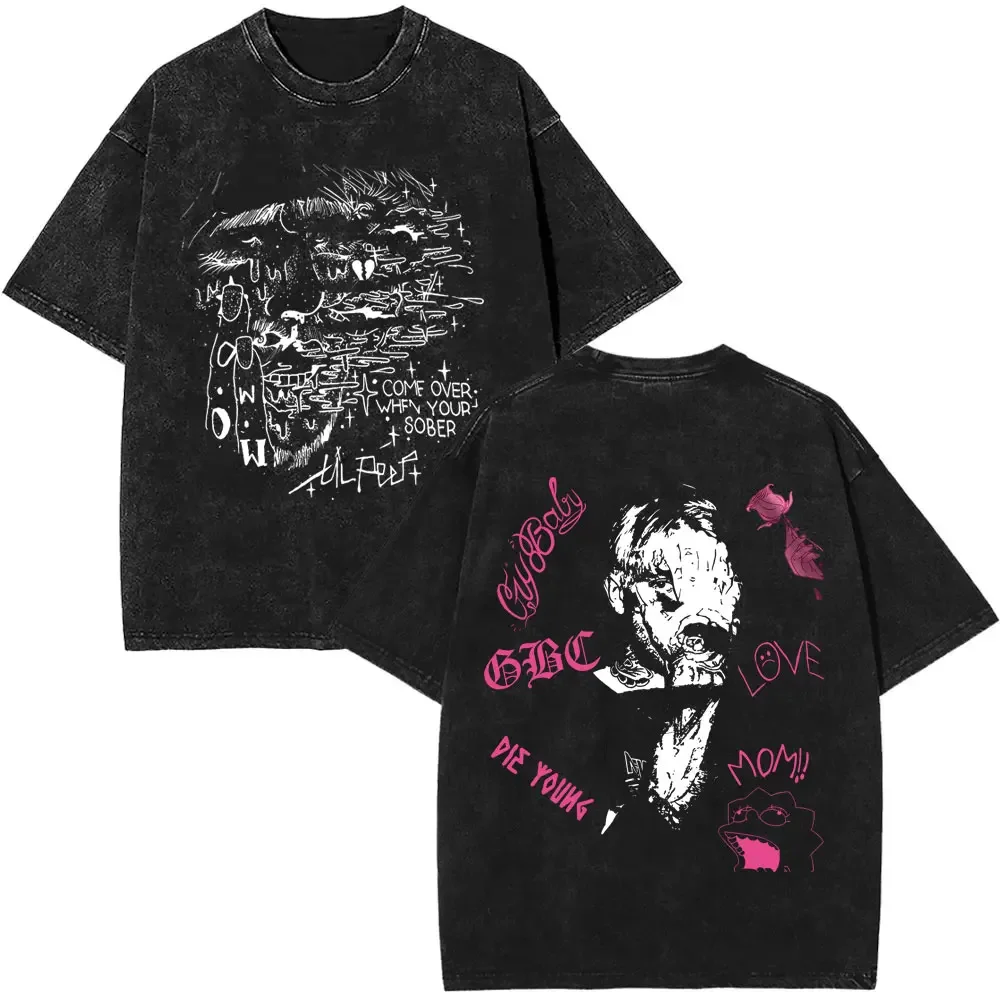 غسلها خمر مغني الراب ليل اللمحة مزدوجة الوجهين طباعة تي شيرت الرجال النساء موضة الهيب هوب المتضخم قصيرة الأكمام تي شيرت الشارع الشهير #5
