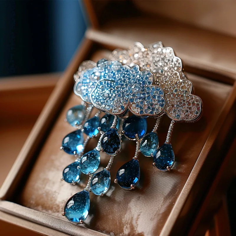 

Newly Arrived Jewelry Silver Color Imitation Blue Crystal Pendant Stereoscopic Cloud Brooch UNISEX High End Banquet Brooch