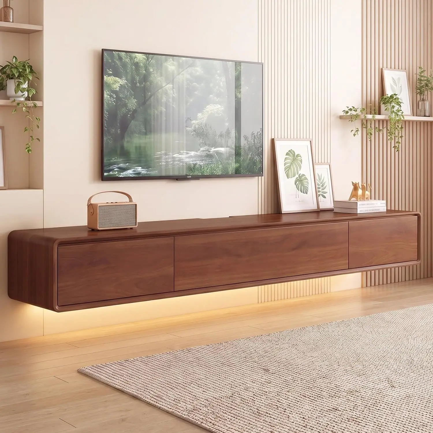 Wall Mounted Floating TV Stand LED Light Media Console 94.5