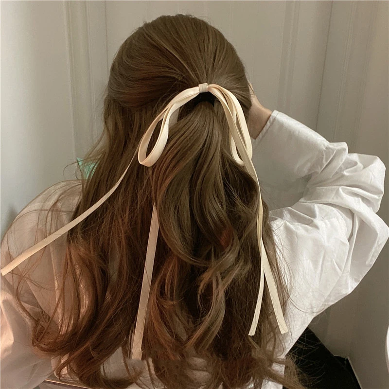 Korean BowKnot Hair Tie Scrunchies for Women Fashion Long Ribbon Elastic Hair Bands Bow Ponytail Ties Hair Accessories