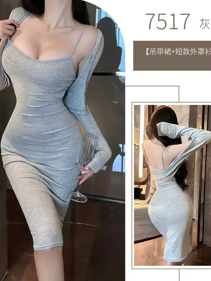 OL سليم فستان طويل بلايز تي شيرت 2025 جديد قطعتين فساتين مثير Bodycon فستان أنيق 2025 جديد نقي الرغبة الكورية الأعلى UE3Y