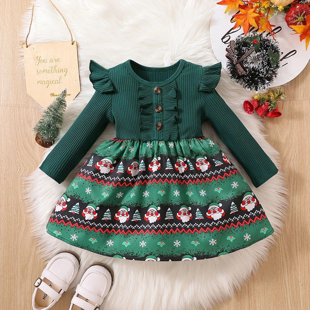 

Autumn European and American style Christmas baby long sleeved lace dress