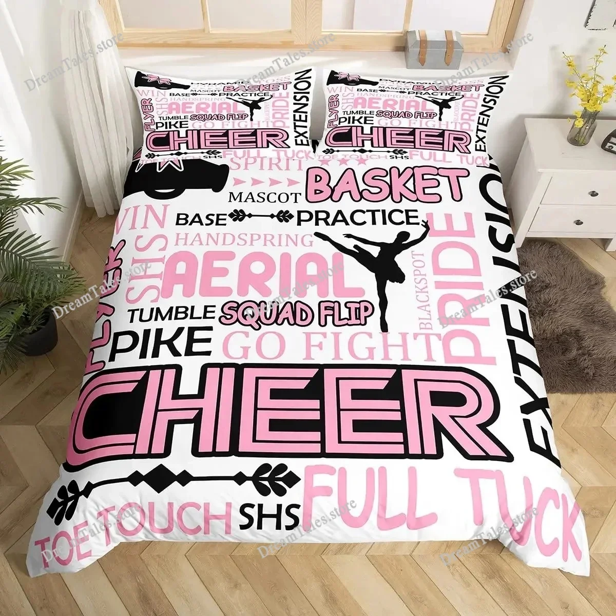Gymnastics Dance Lovers Duvet Cover King,Watercolor Butterfly Star Sky Bedding Set ,Silhouette Rainbow Graffiti Quilt Cover