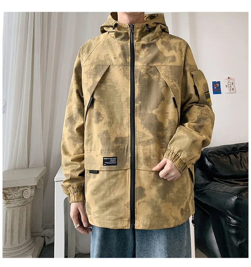 

Hip Hop Men Loose Jackets Camouflage Military Coats Cotton Harajuku Slim Fit Hooded Outwear