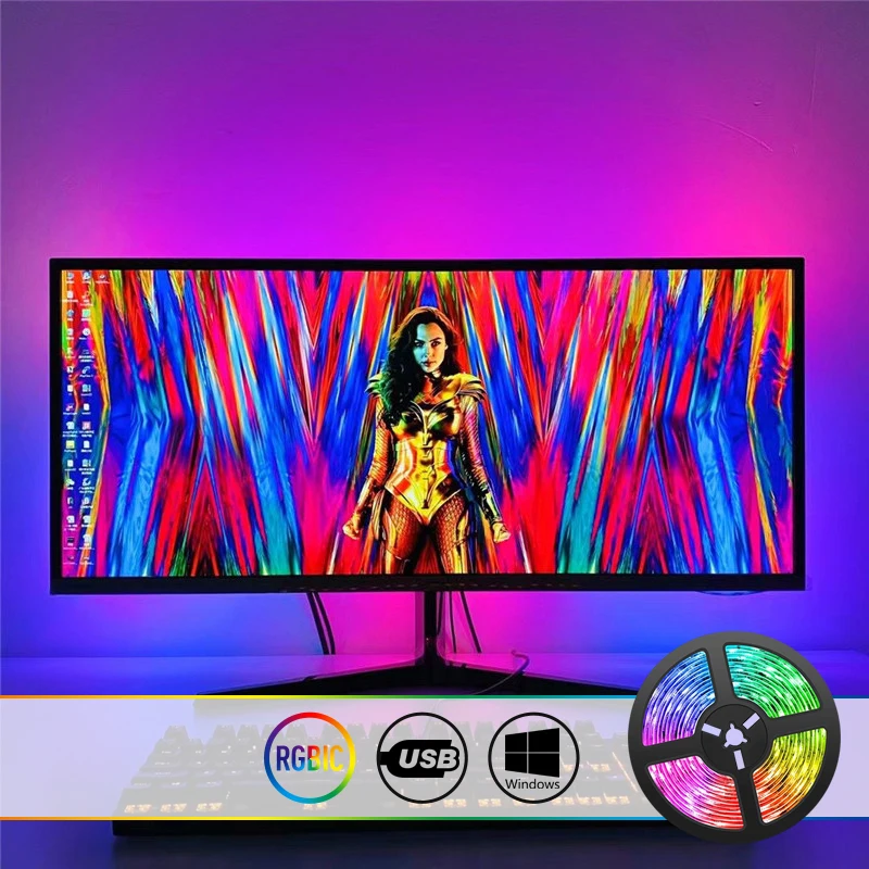 PC światło tła pasek Immersive USB RGBIC listwy LED Monitor komputerowy ekran z synchronizacją kolorów inteligentne oprogramowanie sterujące lampami