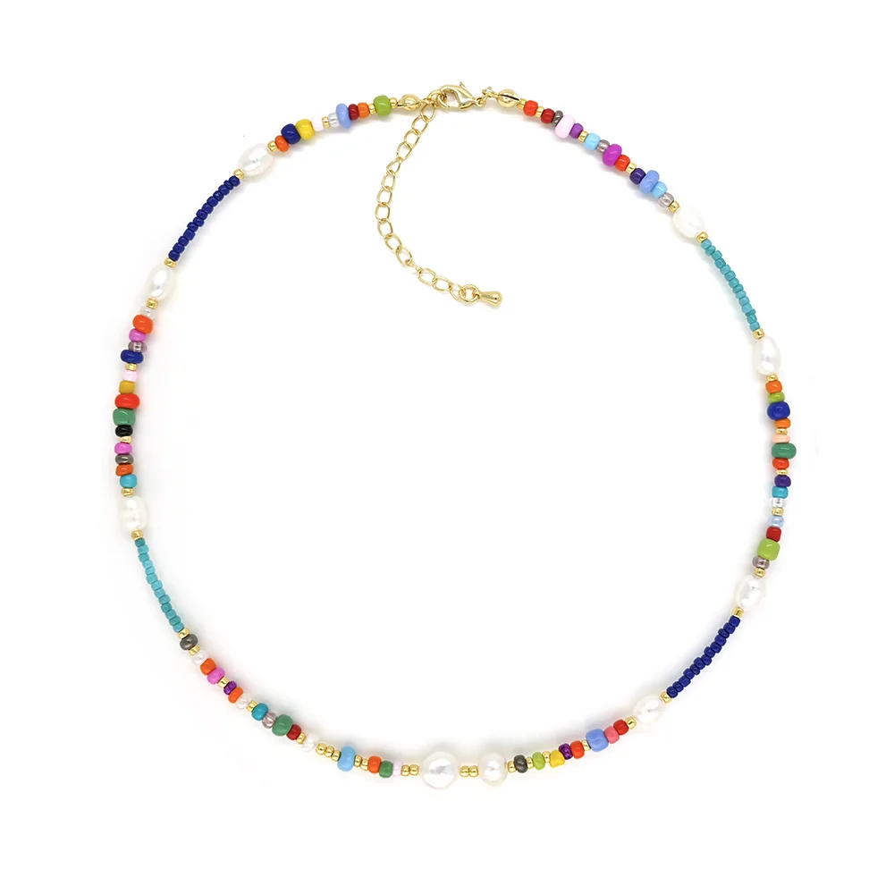 

Bohemia Rice bead necklace Colour Imitation pearl Hand weaving Alloy Creativity Summer vacation style Beaded necklace Simplicity
