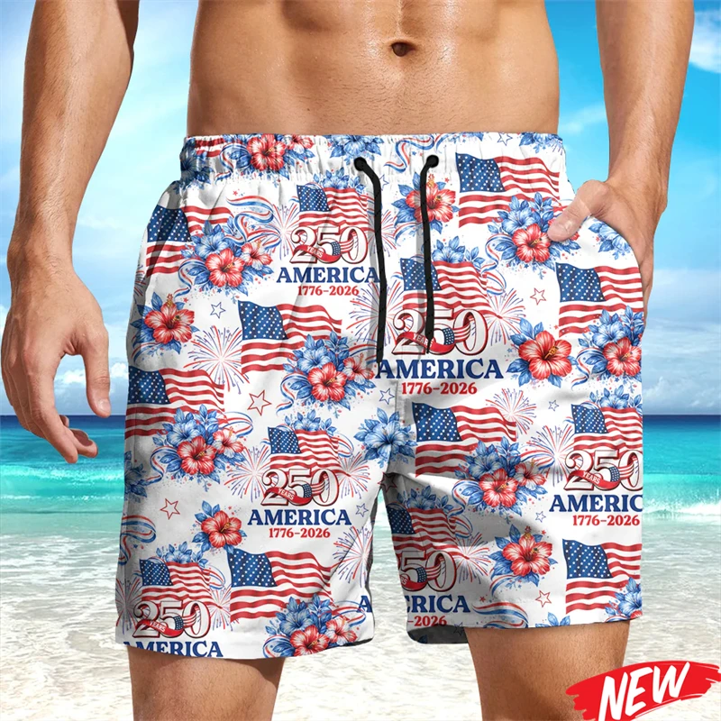 USA 250th Anniversary Beach Shorts Men 2026 America Celebration 3D Print Swimming Trunks Quick Dry Summer Surf Board Shorts