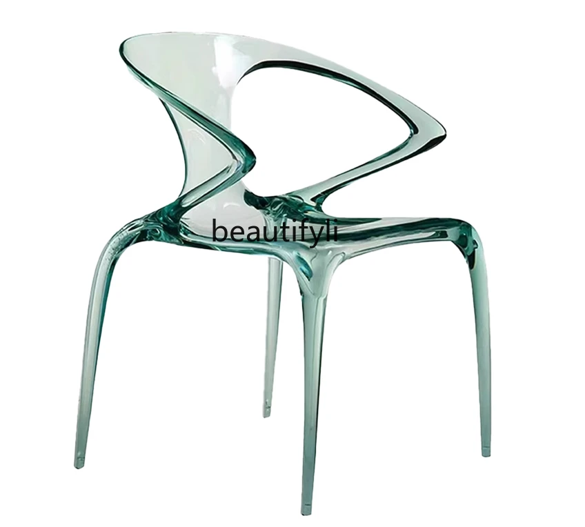 Acrylic Dining Table and Chair Senior Designer Home Dining Chair Transparent Armrest Backrest Creative Island Table Chair