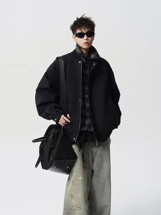 남성용 야구 스타일 재킷 페이크 투피스 방풍 레트로 칼라 청년 패션 아우터웨어 폴리에스터 섬유 긴팔 지퍼