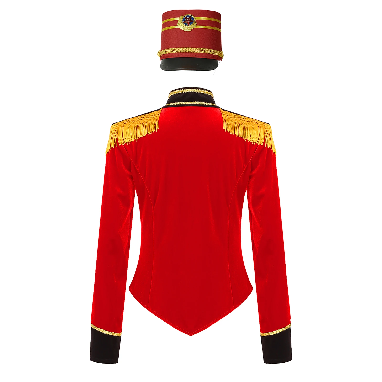 Halloween Circus Ringmaster Drummer Costume Womens Long Sleeve Fringe Epaulet Jacket with Hat for Party Performance Coat Sets