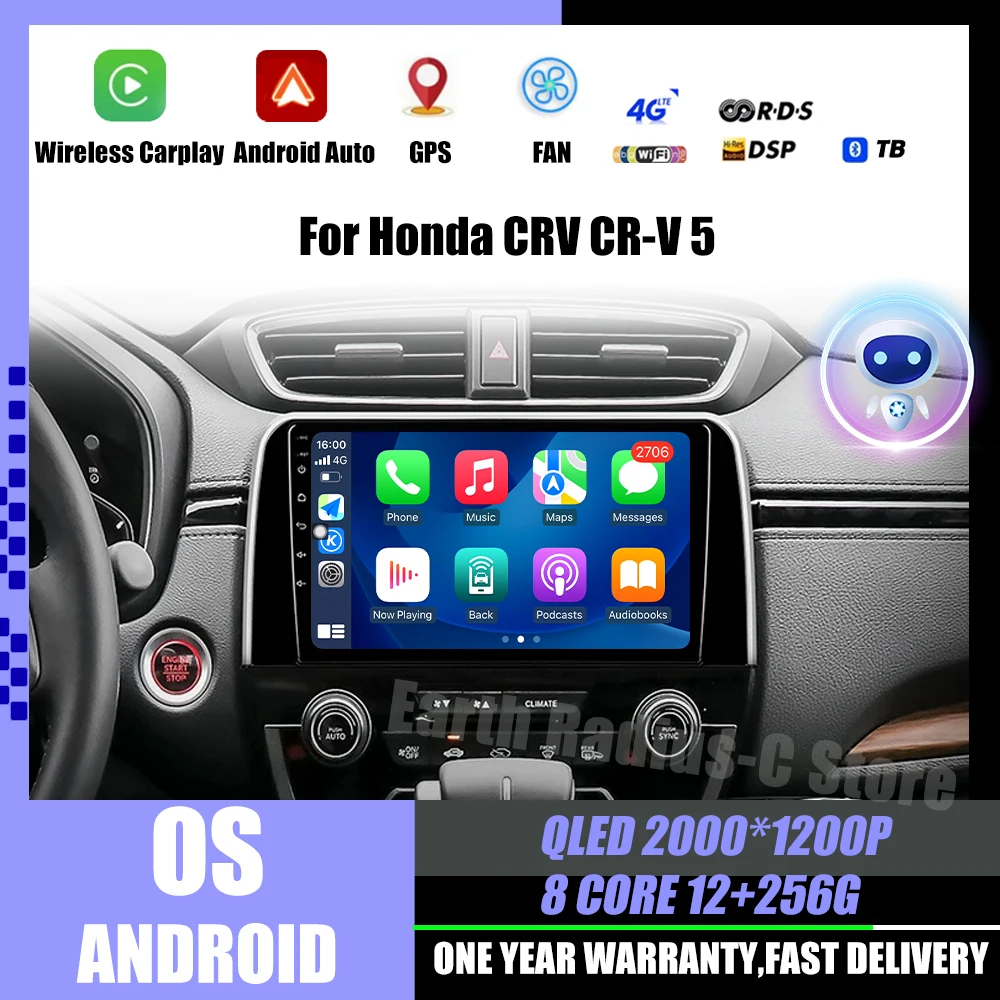 

Android OS Stereo For Honda CRV CR-V 5 RT RW 2017 - 2022 Car Radio Multimedia Video Player Navigation GPS Carplay Auto DSP RDS