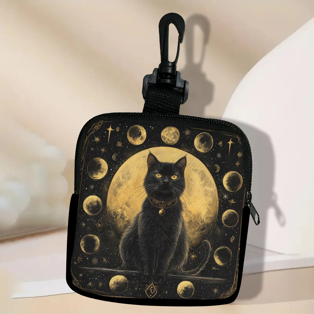 

Gold Black Cat Women Coin Purse Card Key Mini Purses Pouch Small Zipper Coin Purse Card Holder Wallet Bag 3.3
