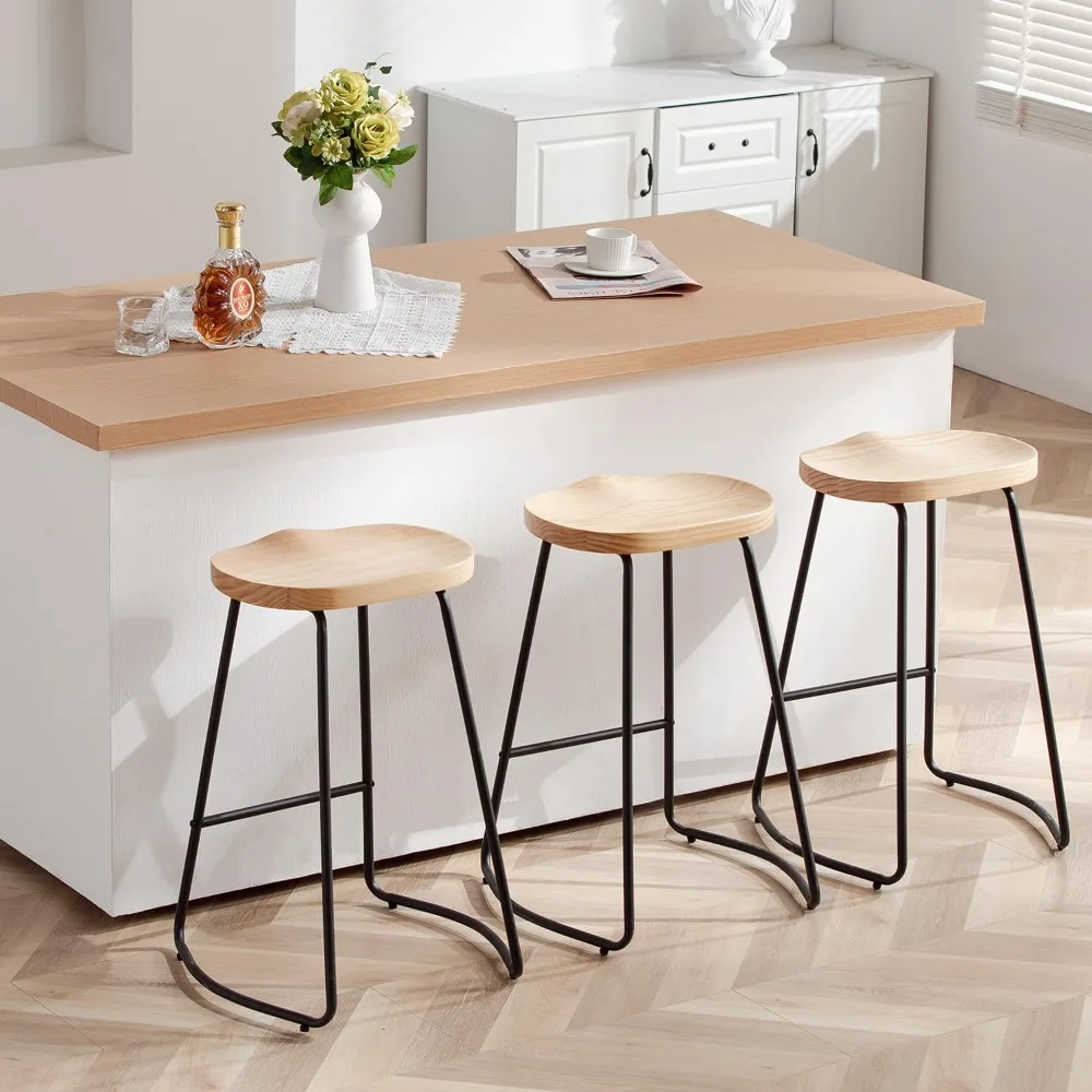 Counter Height Bar Stools Set of 3, Solid Wood Bar Stool for Kitchen Island 26\