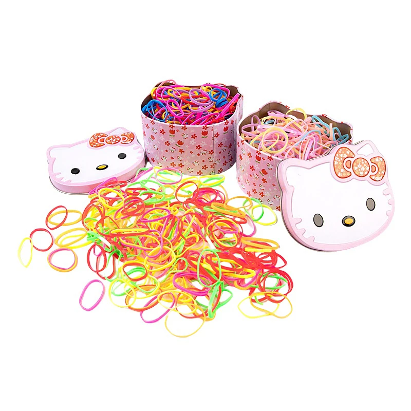 Sanrio 1 Box Large Capacity Hello Kitty Elastic Rubber Bands For Girl's Hair Salon Tools With Ponytail Hairstyle