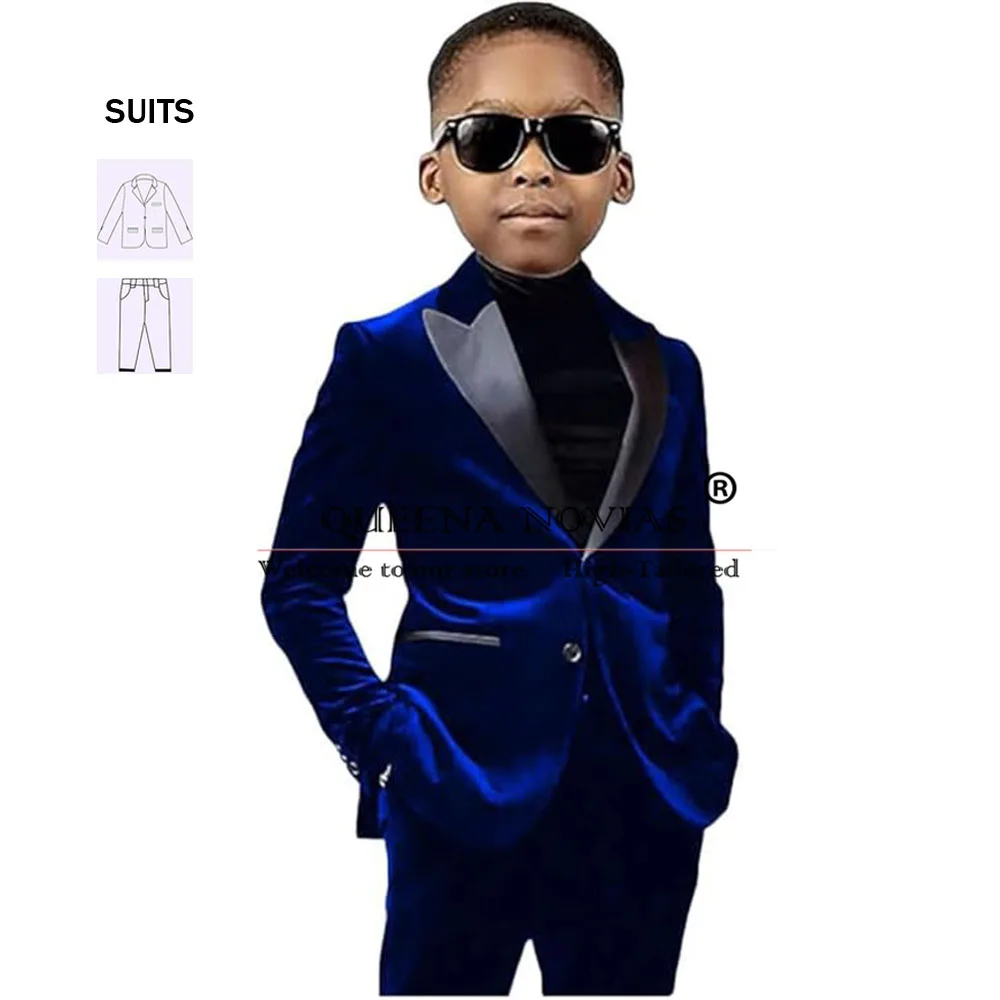 

2 Piece Boy's Suits For Wedding Black Notch Lapel Velvet Jacket Pants Set Children Tuxedos Bespoke Kids Formal Party Prom Blazer