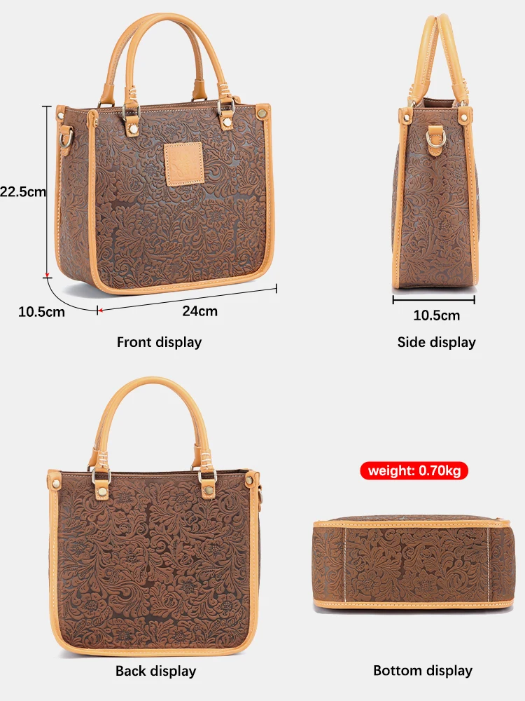 Zency Women Genuine Leather Shoulder Bag High Quality Designer Embossing Bag Crossbody Top-handle Elegant Flower Handbag