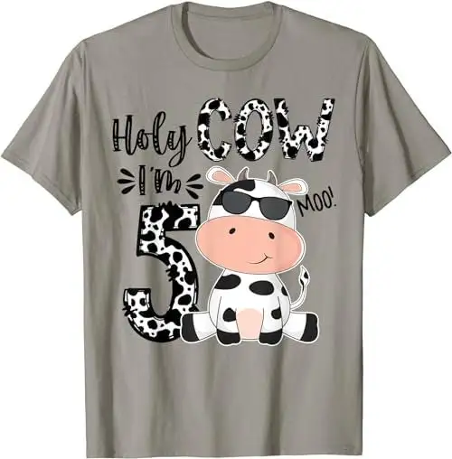 Kids Holy Cow I'M 5 Birthday Boy 5Th Farm Animals Bday T Shirt Sweat 48616