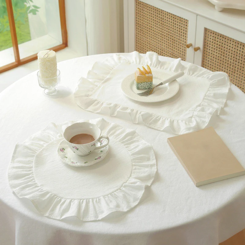 Circular Washed Cotton Fabric Placemats And Cup Coasters Reusable Western Food Mats Square Circular Portable Lunch Mats