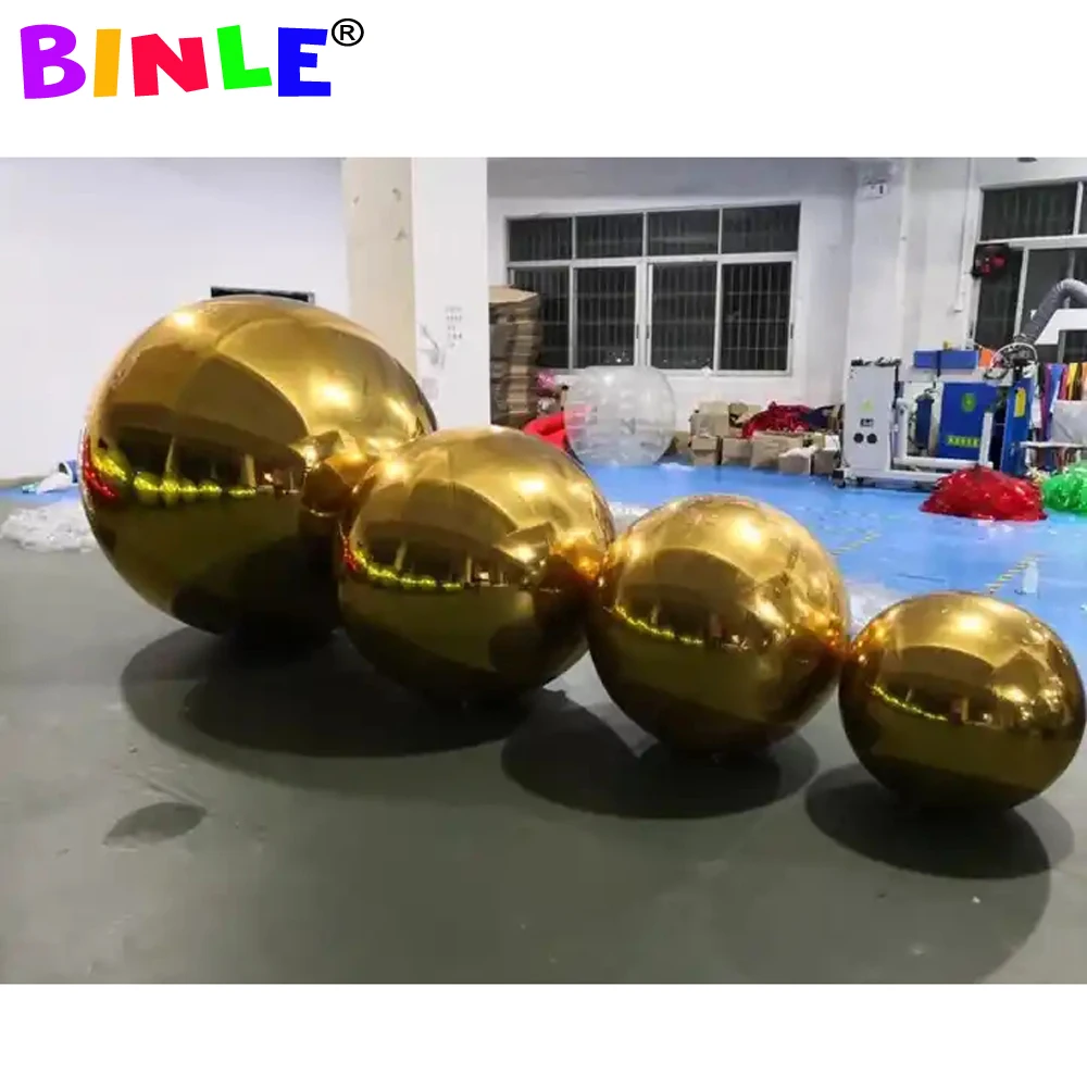 Bola de espejo inflable dorada holográfica colgante, esfera gigante para eventos, decoración de espectáculos, 50cm