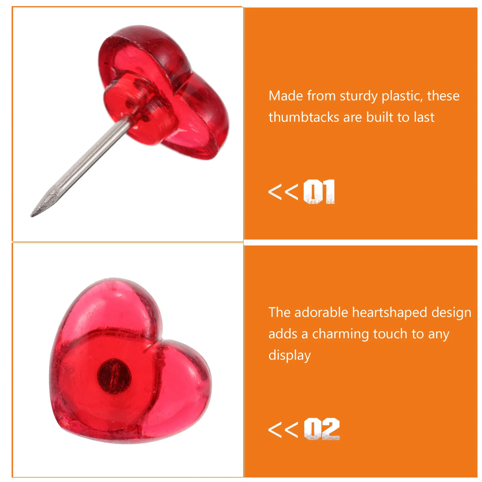 100Pcs Heart Shaped Thumbtacks Adorable Decorative Tacks for Message Boards Cork Boards Home Office School DIY Projects