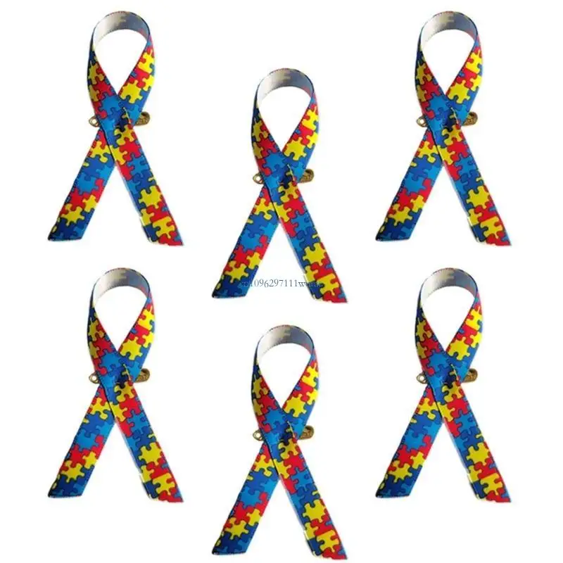 Pack of 100 Autisms Support Satins Ribbon Brooches for Fundraising and Awareness