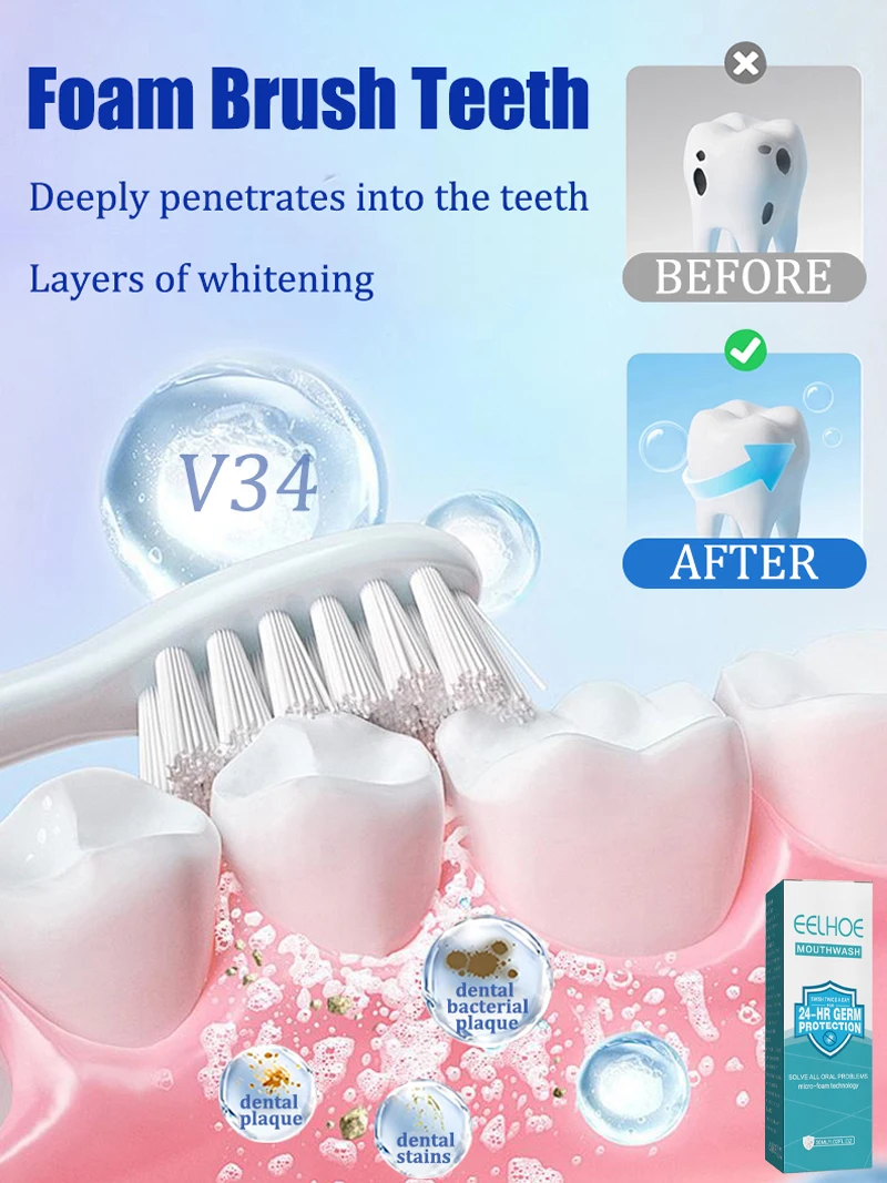 

Teeth Whitening Mousse Deep Cleaning Cigarette Stains Repair Bright Neutralizes Yellow Tones Dental Plaque Fresh Breath