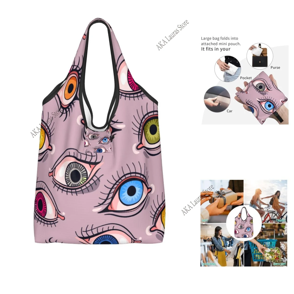 

Бесшовные женские глаза, продуктовая сумка для покупок, сумка-тоут, большая сумка на плечо