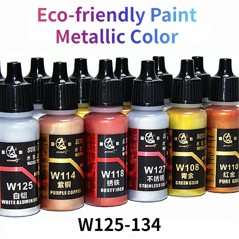 SUNIN 7 W125-134 20ml Eco-friendly Water-based Acrylic Paint Metallic Color Brush Spray Painting Pigment for Assembly Model DIY