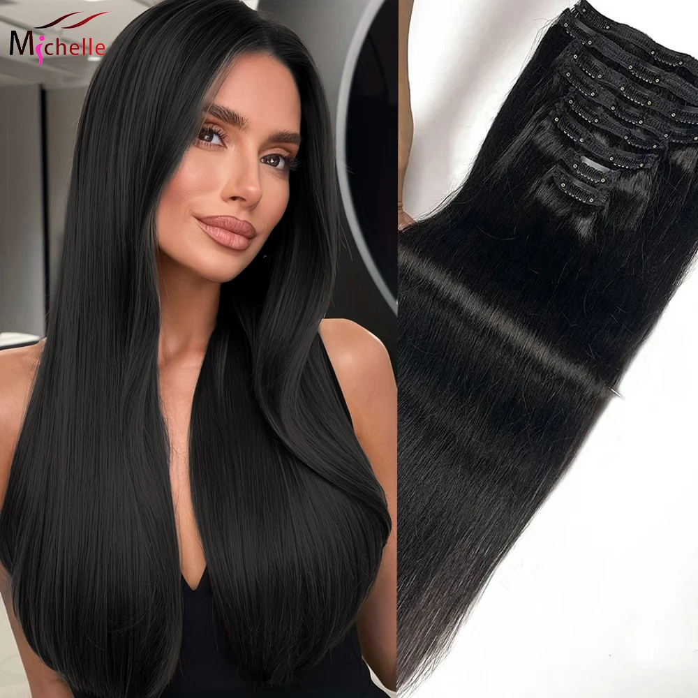 

Наращивание волос на клипсах, прямые настоящие человеческие волосы, натуральные черные заколки из 100% бразильских человеческих волос, 8 шт., с 18 зажимами