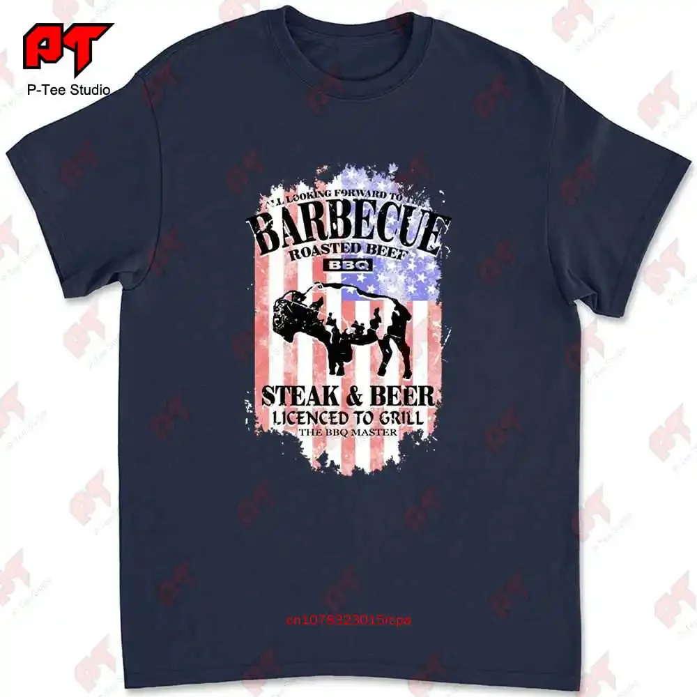 American Bbq Steak & Beer Licenced To Grill T-shirt 3X5X