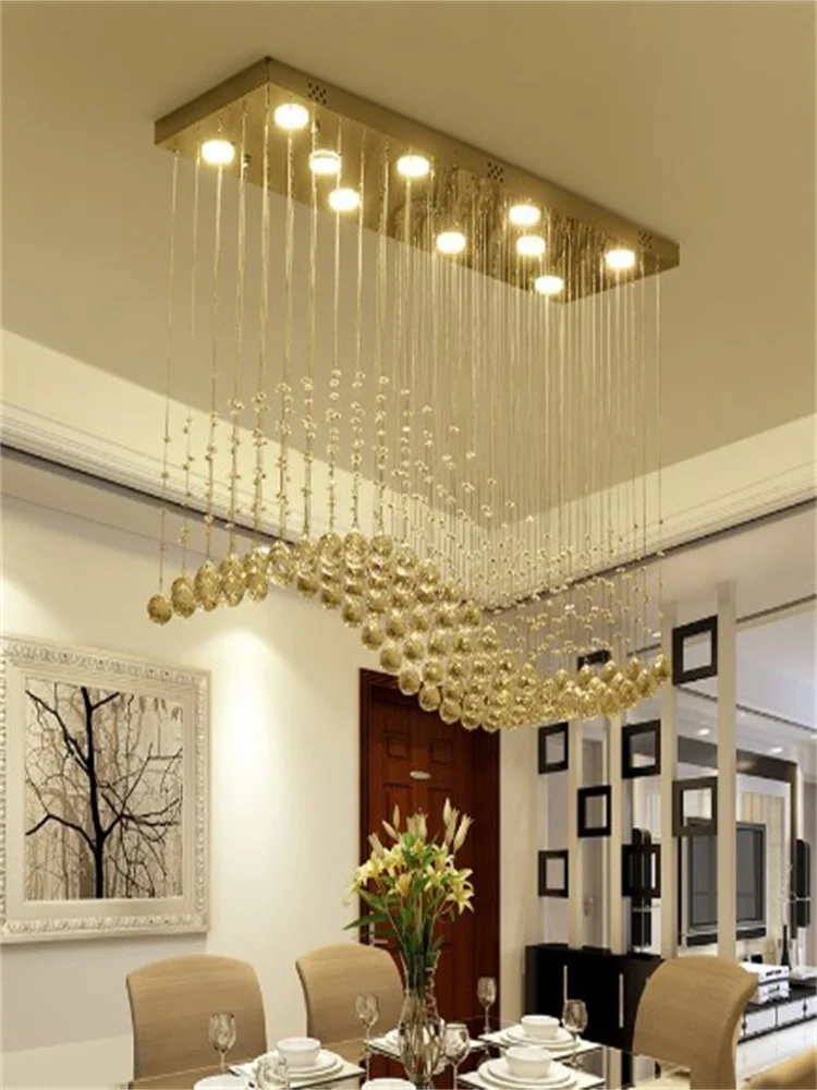 

Modern LED Rectangle Living Room K9 Crystal Chandeliers Light Fixtures For Cafe Office Indoor Home Lamp Fixtures