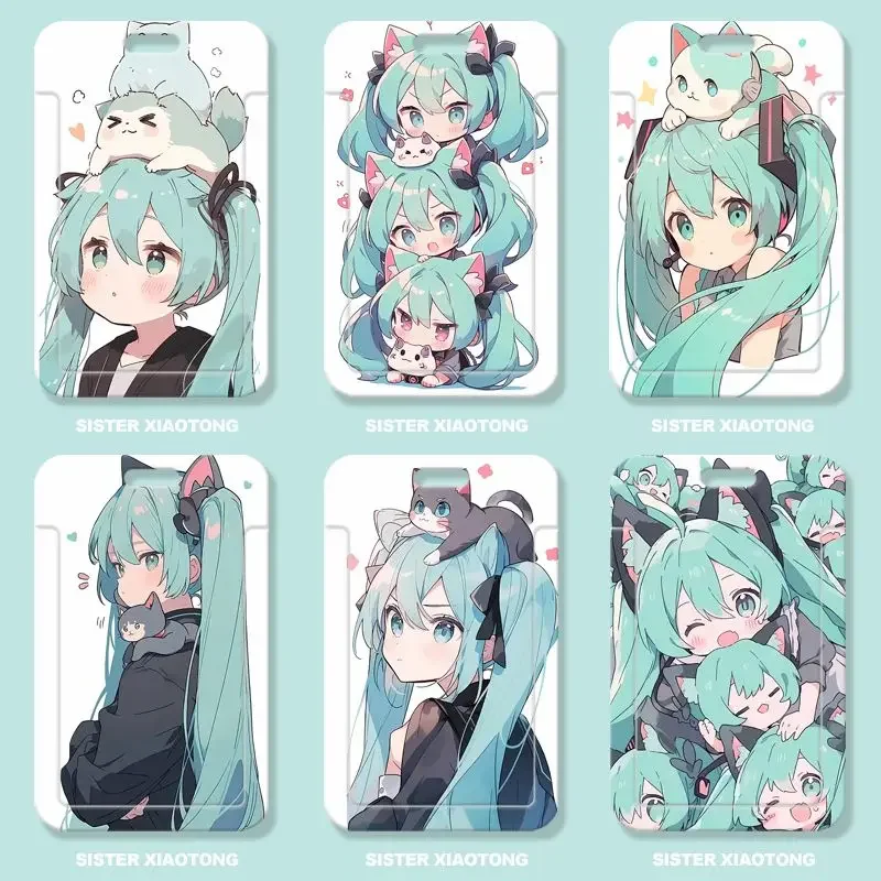Hatsune Miku Anime Card Cases Kawaii con portachiavi Cute Miku Cat Figure Printing Card Holder custodia protettiva Student Campus Gifts