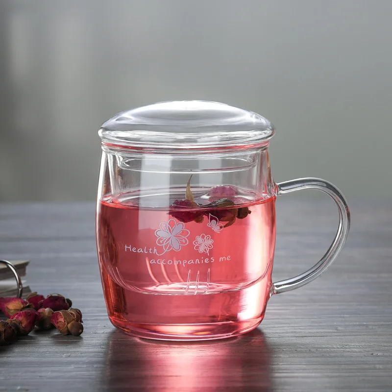 Manufacturer Wholesale Heat-Resistant Transparent With Filter, Chrysanthemum Tea Thickened Glass Water Cup, Customizable