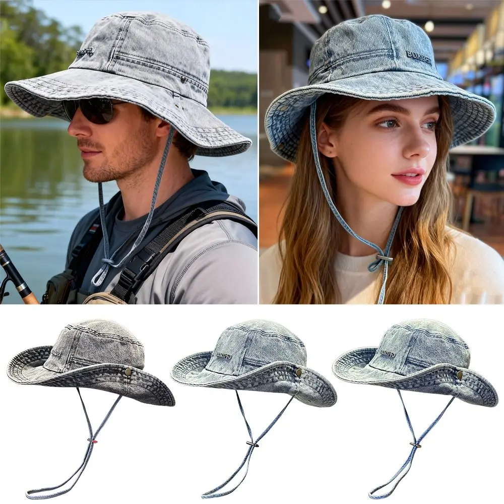 

Portable Sun Protection Denim Cloth Bucket Hat Anti-UV Breathable Fisherman Cap Casual Retro Mountaineering Caps Fishing