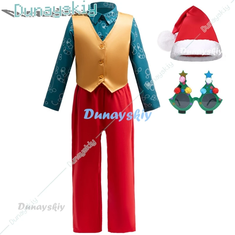 Kid Jokerr Cosplay Costume Red Suit Set Clown Costume For Boy Role Playing Party Halloween Costumes Party