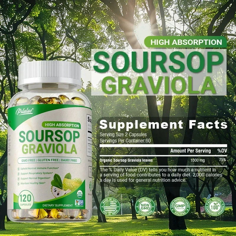 Soursop Graviola Capsules - Antioxidant, Promotes Digestion and Cell Health, Boosts Immunity, Improves Mood, Increases Energy