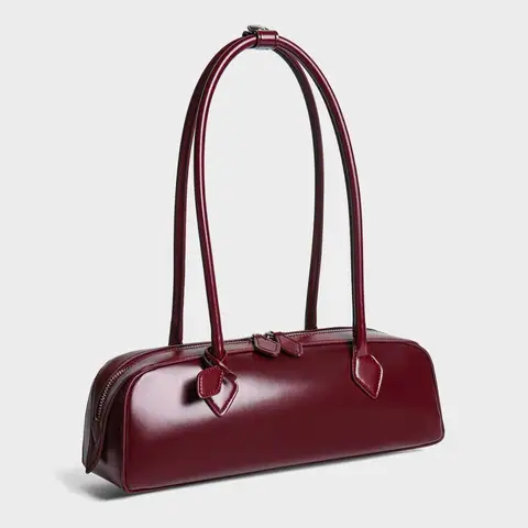 Women's Single Shoulder Large Capacity Cowhide Underarm Long Red Baguette For Women Genuine Leather Luxury Handbags Bag Ladies